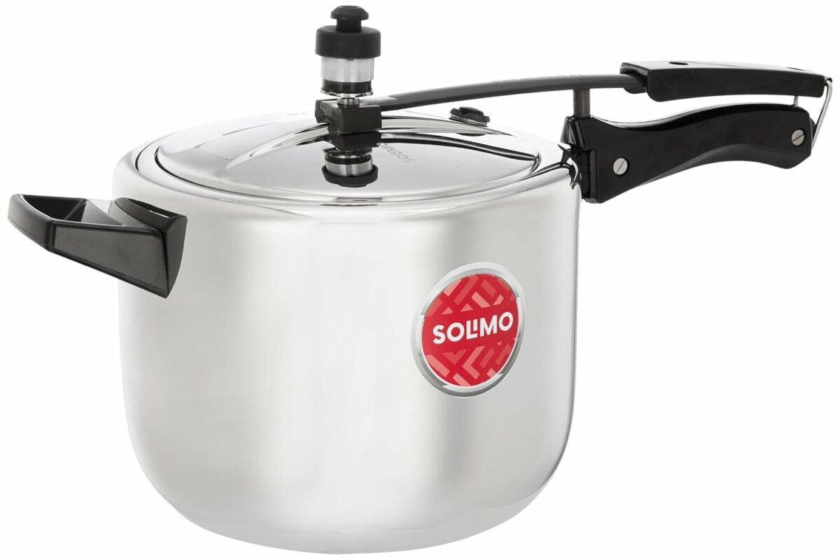 image of Amazon Brand - Solimo Sleek Stainless Steel Induction Bottom Pressure Cooker - 5 Liter (Inner Lid)